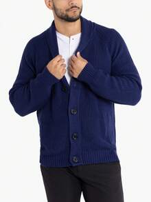 Men's Shawl Collar Cardigan - 藍色 - 查看 5