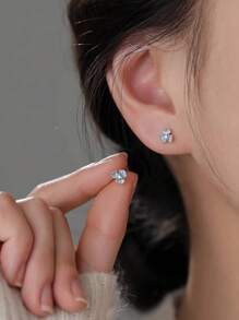 1 pereche de cercei stud din argint sterlin S925 cu zirconiu, piatră lunară, pene, stea, iris, cercei eleganți și versatili în stil casual, cadou de Ziua Îndrăgostiților cu cutie cadou delicată