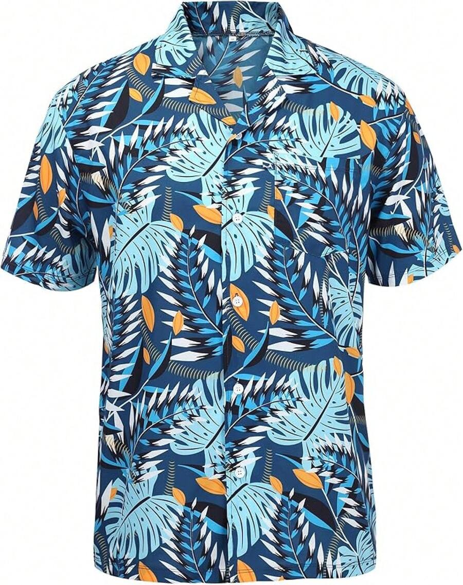 Hawaiian Shirts For Men Short Sleeve Casual Button Down Shirt Summer Beach Aloha Shirt Holiday Party Tropical Printhalloween - Green Flowers - View 1