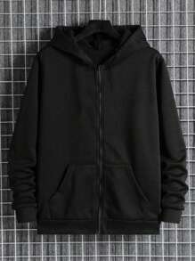 Men's Autumn And Winter Sweatshirt, Casual Hooded Zipper Sweatshirt, Black Solid Color, Solid Color Versatile, Suitable For Daily Casual Outings