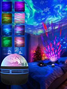 1pc LED Aurora Borealis Projection Nightlight With Multi-Color Patterns And Remote Control, Galaxy Starry Sky Projector, Bedroom Night Light Projector, Wave Projector, Starry Projector, Home Theater, Camping, Wedding Decor, Romantic Lamp - Multi-color light - View 5
