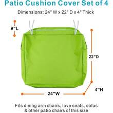 Local Delivery- Outdoor Cushion Slipcovers Waterproof 4 Pack Patio Chair Seat Cushion Covers With Zipper And Tie, 22 X 20 X 4 Inch, Replacement Cover Only - Green - View 11