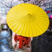 1pc Hand Painted Umbrella, Customizable Blank Oil Paper Umbrella, Suitable For Wedding, Random Handle