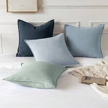 Local Delivery- Decorative Linen Pillow Covers 18x18 Inch Natural Beige ​Boho Farmhouse​ ​Neutral Couch Throw Pillows For Bed Pack Of 2 Accent Outdoor Pillowcase Modern Sofa Cushion Livingroom Home Decor - Aqua Green - 查看 5