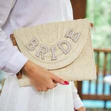 个性化字母珍珠装饰编织手提包/帽子，定制沙滩包，旅行钱包，太阳帽，单身派对、婚礼礼物 - 彩色 - 查看 7