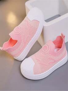 1 双儿童时尚舒适软底透气男女通用一脚蹬户外平底运动鞋，柔软耐用，适合春夏季 - 粉色 - 查看 3