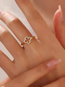 1 件 S925 纯银四叶草可调节时尚简约戒指，时尚百搭女士珠宝礼物 - 金色 - 查看 1