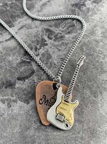 1 Stück Vintage Gitarren Plektrum Anhänger Halskette mit rostfreier Stahlkette, Punk Rock Stil Unisex perfektes Alltagsgeschenk