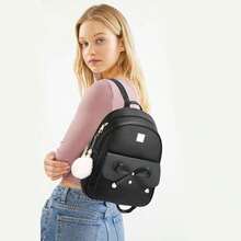 Girls Bowknot 3-Pieces Fashion Leather Backpack Backpack Purse For Women Rucksack For Ladies Shoulder Bag - Black - View 6