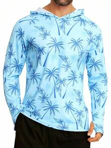 Men's UPF 50+ Sun Protection Hoodie Shirt Rash Guard Long Sleeve Shirt Fishing Outdoor Hiking Swimming Running - S032-xanh lam - Xem 6
