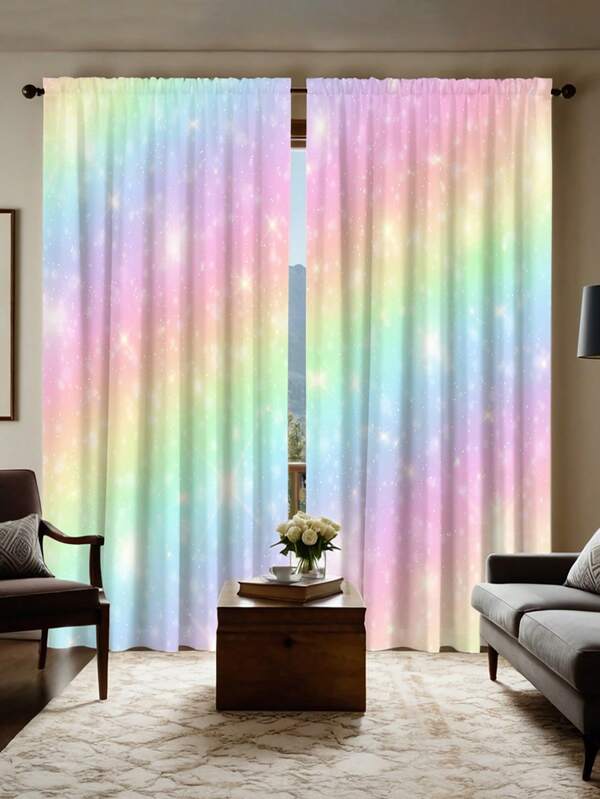 2 stuks/set regenboog bedrukte semi-verduisterende gordijnen - voor woonkamer, slaapkamer, kantoor, keuken, woondecoratie, kamerdecoratie