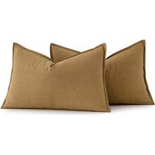 Local Delivery- Decorative Linen Pillow Covers 18x18 Inch Natural Beige ​Boho Farmhouse​ ​Neutral Couch Throw Pillows For Bed Pack Of 2 Accent Outdoor Pillowcase Modern Sofa Cushion Livingroom Home Decor - 芥末黃 - 查看 10
