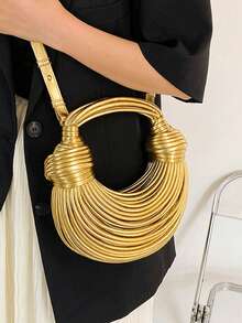 New Fashion Classic Handmade Woven Bag Decoration Design Retro Heavy Shoulder Bag, Noodle Bag, Ladies' Purse, Suitable For Shopping, Commuting To Work, Party Gathering. - 金色 - 查看 5
