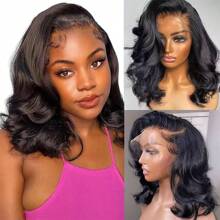 200% Density Glueless Human Hair Wig Body Wave Short Bob 13X4 Frontal Lace Wig For Women Pre Plucked Grade Breathable Lace Natural Hairline Simple Wear Natural Look Brazilian Party Date Vacation Cosplay Rainbow Festival