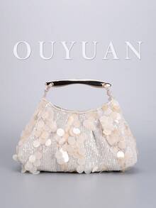 女士时尚精致纯色亮片晚宴包、金属手提亮片装饰手提包，以及小众设计褶皱云朵包。适合派对、婚礼、送礼、约会、购物、毕业典礼和节日。