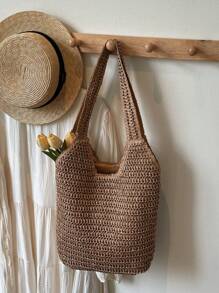 Bolso de playa trenzado de gran capacidad, bolso de mano y monedero de paja de verano, bolso bohemio de hombro para mujeres y damas, bolso de viaje