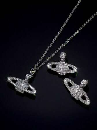 1 Set Classic Fashionable Elegant Crystal Inlaid Necklace & Earrings Jewelry Set