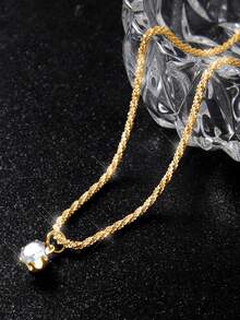 1 pieza Collar colgante de cristal artificial de tono plateado brillante de lujo para mujeres, adecuado para uso diario, regalo exquisito y perfecto para seres queridos - Dorado - Ver 2
