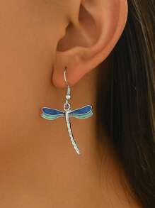 2pcs Dragonfly Pendant Earrings, Metal, Elegant Fashion Matching Accessories For Daily Wear And Party