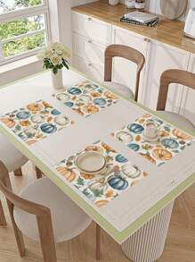 1pc Thanksgiving Tabletop Decoration Flag, Autumn Harvest Linen Tablecloth, Plaid Pumpkin Table Runner, Maple Leaf Table Runner, 1pc Table Runner, 4pcs Placemats, 1pc Cushion Cover, 3 Products To Choose From, Seasonal Home Decor For Indoor And Outdoor Party, Autumn Decoration, Thanksgiving Decoration, Room Decor