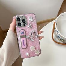 VIETAO 隐形支架蝴蝶滴胶手机壳 适用于 15 16 Pro Max 时尚蝴蝶结花朵图案手机保护套 - 粉色 - 查看 1