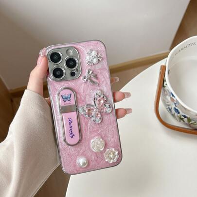 VIETAO Invisible Stand Butterfly Drip Glue Mobile Phone Case Compatible With Iphone 15 16 Pro Max Fashion Bow Flower Design Cellphone Cover