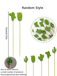 100 piezas de palillos de cactus, tenedores de bambú mixtos, palitos creativos para aperitivos y postres; ostiones para frutas, suministros para fiestas; accesorios de cocina (estilos surtidos), fiesta, recuerdo de cumpleaños, postre de fiesta; buffet y decoración; palito de cola de caballo de cactus; hisopos de frutas; garrote de inicio de madera; palo de ensalada de fruta; guillotina de toothpick, accesorios para el hogar; decoraciones hawaianas para fiesta - Verde - Ver 8