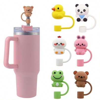 1/4/5/6/8pcs Cartoon Silicone Straw Cover For Cup,Reusable Straw Cover Airtight And Dustproof Drinking Straw Cover Splashproof Straw Cute Cover Accessories Home Room Decoration Party