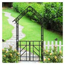 Metal Garden Arch With Gate W58.07*H97.24 Climbing Plants Support Rose Arch Outdoor Black - 彩色 - 查看 3