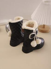 Mädchen Hohe Stiefel für Herbst/Winter, Neues Design mit warmem Plüsch, Schleifen-Dekor, Strass, modisch elegant minimalistisch, dick und warm, Schul-Stil