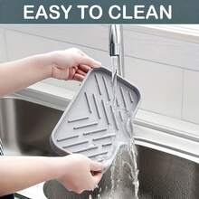 2 Multifunctional Kitchen, Bathroom, And Home Helpers, Drainage Mat, Faucet Splash Proof Silicone Mat, Sink Collection Mat, Household Non Slip Countertop Mat, Suitable For Kitchen And Dining Rooms, Household Items - Grey - View 7