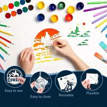 9 件牛仔风格绘画模板 7.9x7.9 英寸可重复使用模板，适用于画布、纸张、织物、地板、墙壁和瓷砖上的绘画，返校用品 - 白色 - 查看 7