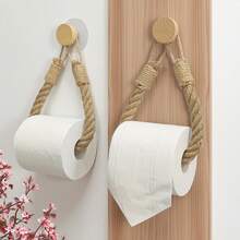 1/2件绳木编织纸巾盒/毛巾架/卫生纸卷架，创意浴室收纳盒，优雅实用的浴室配件 - 彩色 - 查看 2