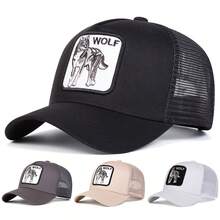1pc Men's Wolf Embroidery Letter Trucker Hat, Casual Baseball Cap, Streetwear Style For Spring, Autumn, Travel, Vacation - Multicolor - View 1