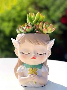 1 pièce Pot à fleurs de plante grasse en résine créatif ange fille magique, décoration de bureau à domicile, cadeau potted plant