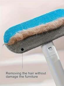 Brosse double-action pour enlever les poils d'animaux - lavable et réutilisable, idéale pour les poils de chien sur les tapis et les canapés, outil de nettoyage facile avec des poils bleus et gris, manche en plastique durable, outil pour retirer les poils d'animaux