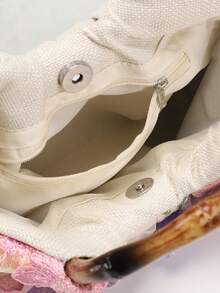 1 件 Sculptedstyle 多色花卉图案装饰亚麻面料时尚网眼刺绣褶皱手提包，复古竹制手柄，适合优雅长裙、波西米亚风格连衣裙（随机花卉图案） - 米色 - 查看 10