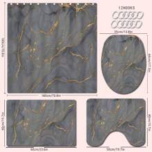 1/4 Stück Grau & Gold Marmor Thema Badezimmer Set beinhaltet Duschvorhang, Badematte, U-förmige Toilettenvorlage, Toilettendeckelabdeckung, wasserdicht, Badezimmerdekoration, moderner Stil Badezimmervorhang, ohne Bohren erforderlich, Polyester, maschinenwaschbar Badezimmerzubehör Schulanfang