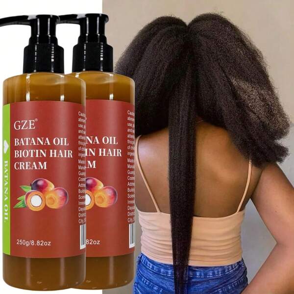 2 Pacotes Creme de Cabelo com Óleo de Bátano GZE e Biotina, Tratamento Fortalecedor, Antipartição, Reparador de Pontas Duplas, Sedoso para Cabelos Secos