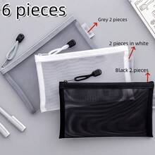 6pcs Transparent Mesh Pencil Case, Exam Use Clear Office Desk Stationery Storage Box, Back To School Gift For Friends,Pencil Pouch,School Bag