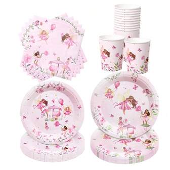 10/20/80pcs Pink Fairy Theme Birthday Tableware Set With Plates, Cups, Napkins For First Birthday Party Decoration, Wedding, Anniversary Party, Babe Shower Decor