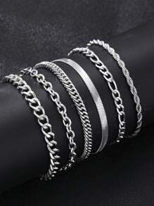 2-7pcs Casual Stainless Steel Chain Bracelet Set, Suitable For Men, Boyfriend, Father, Daily Wear, Birthday Gift