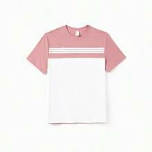 PatPat Family Matching Blue Cotton Colorblock Tee Shirt Or Flora Print Smocking Puff-Sleeve Dress Set - 粉色 - 查看 6