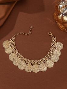 1 件时尚海洋元素珠宝，流苏贝壳硬币脚链，女士海滩度假珠宝