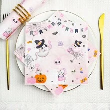 100/60/20 Stücke 13 x 13 Zoll süße Einwegservietten mit Halloween-Muster mit Spinnennetzen, Fledermäusen, Kürbishexen und anderen Mustern, dekorative Servietten für Feiertagstreffen und Halloween-Mottopartys