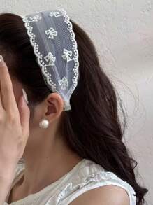 1pc Sweet Lace Headband, Retro French Bohemian Style Minimalist Mesh Hair Hoop, Fashion Versatile Hair Accessory, Hair Band,