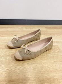 Bailarinas de mujer, zapatos con punta cuadrada de moda, suela blanda deslizante, zapatos planos versátiles, bailarinas con lazo de color flor de durazno para mujeres, talla grande