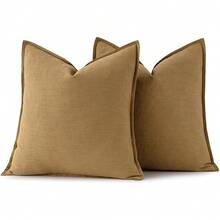 Local Delivery- Decorative Linen Pillow Covers 18x18 Inch Natural Beige ​Boho Farmhouse​ ​Neutral Couch Throw Pillows For Bed Pack Of 2 Accent Outdoor Pillowcase Modern Sofa Cushion Livingroom Home Decor - 芥末黃 - 查看 6