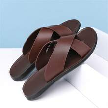 1 Pair Men's Solid Color Slippers, Fashionable Resort Style Elegant Lightweight Comfortable Soft Anti-Slip Open Toe Slip-On, Suitable For All Seasons - Brown - View 4