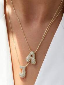 1件装女士可爱泡泡字母项链，气球字母吊坠不锈钢链，加粗铜字母吊坠项链，精致26字母吊坠首饰，送给女孩的礼物 - 金色-小號字母 - 查看 6